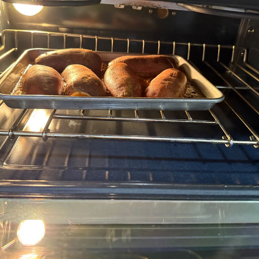 Sweet potatoes roasting in the oven