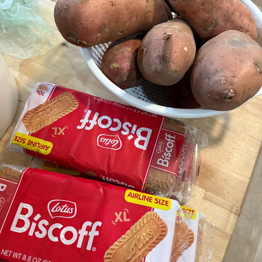 Sweet potatoes and Biscoff cookies before baking